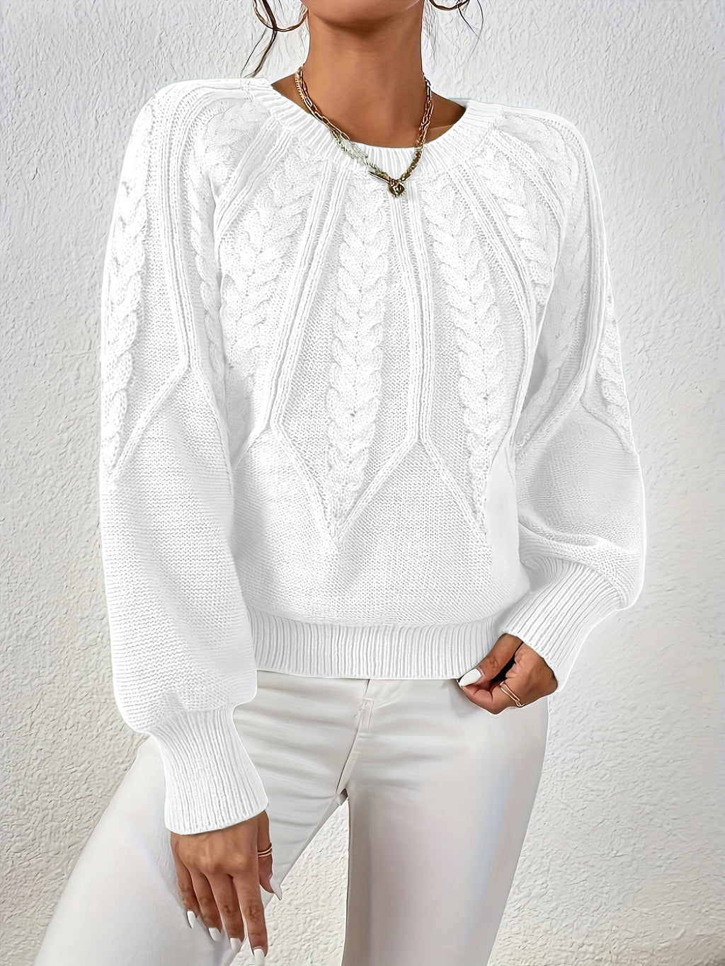 Afslappet kabelstrikket sweater, farvedetalje
