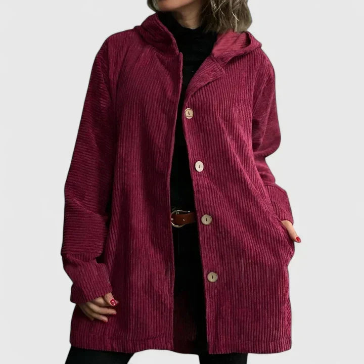 Oversized Fløjlsfrakke med Hætte