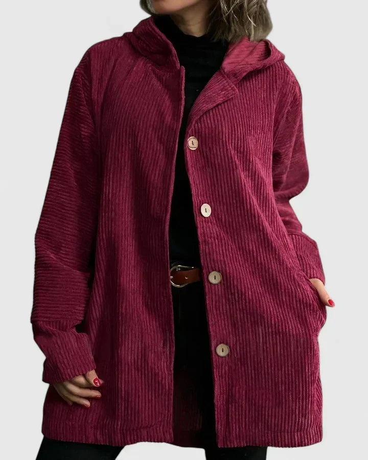 Oversized Fløjlsfrakke med Hætte