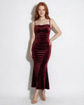Ruched square neck mermaid maxi dress in Wine