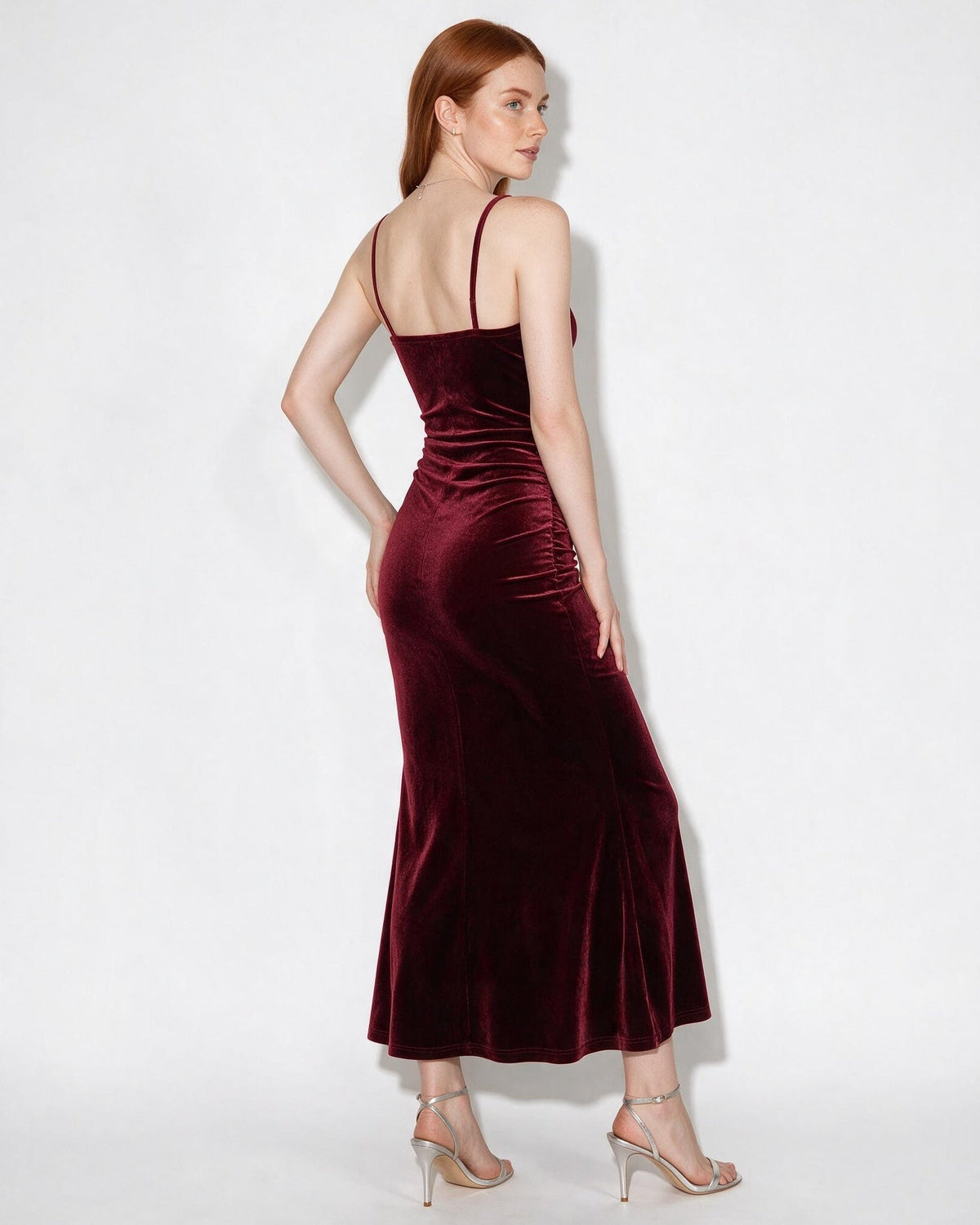 Ruched square neck mermaid maxi dress, detail view 1
