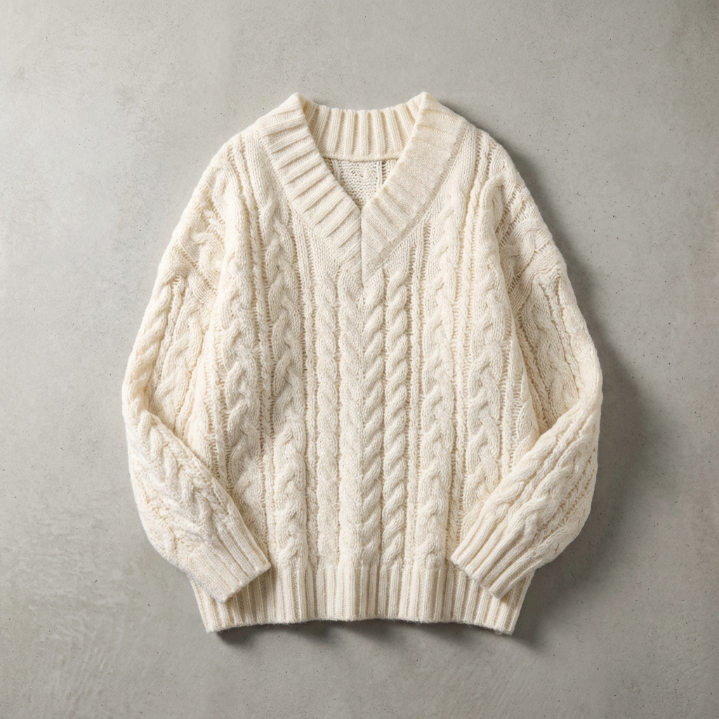Oversized Uldsweater med V-hals til Damer – set bagfra