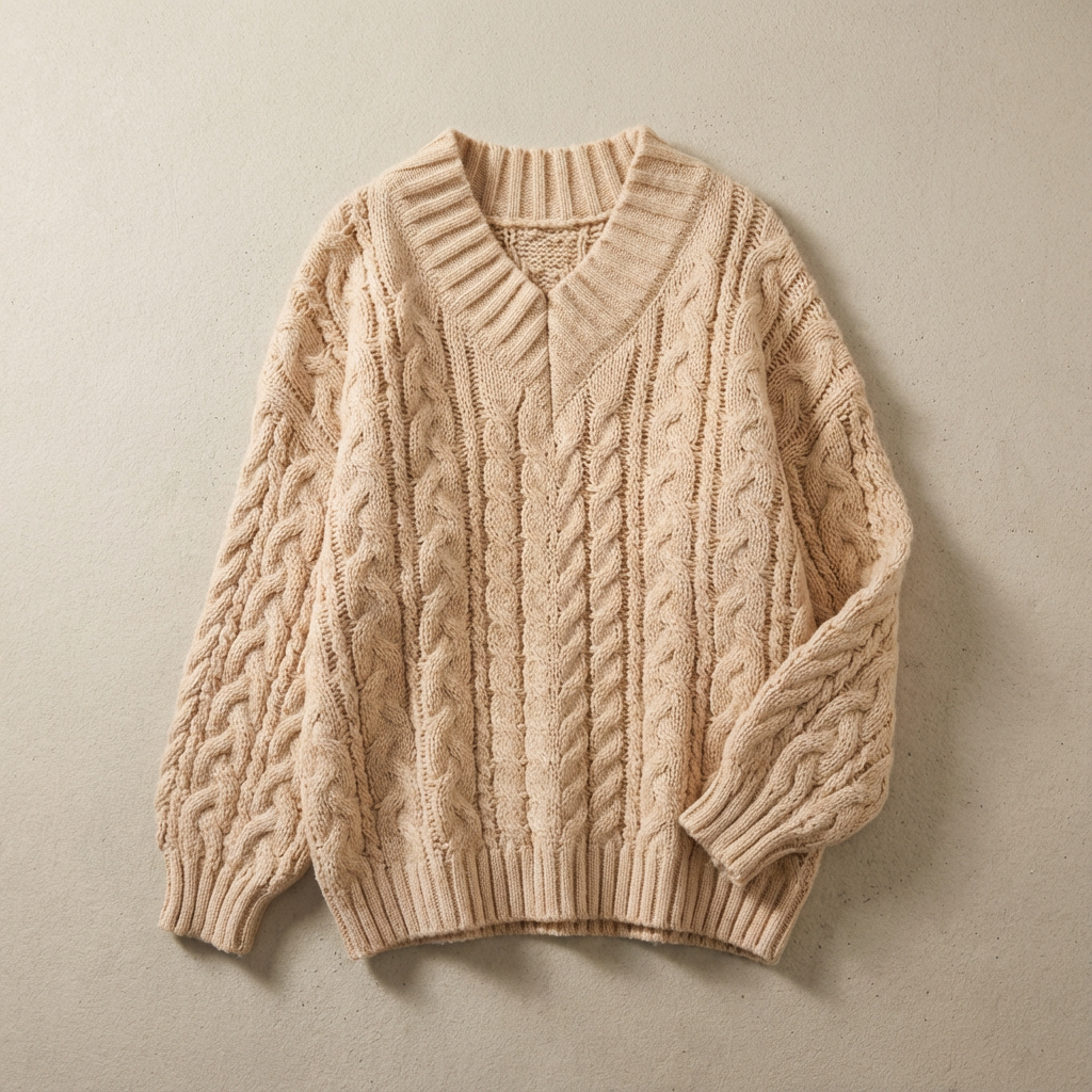 Oversized Uldsweater med V-hals til Damer – detaljebillede