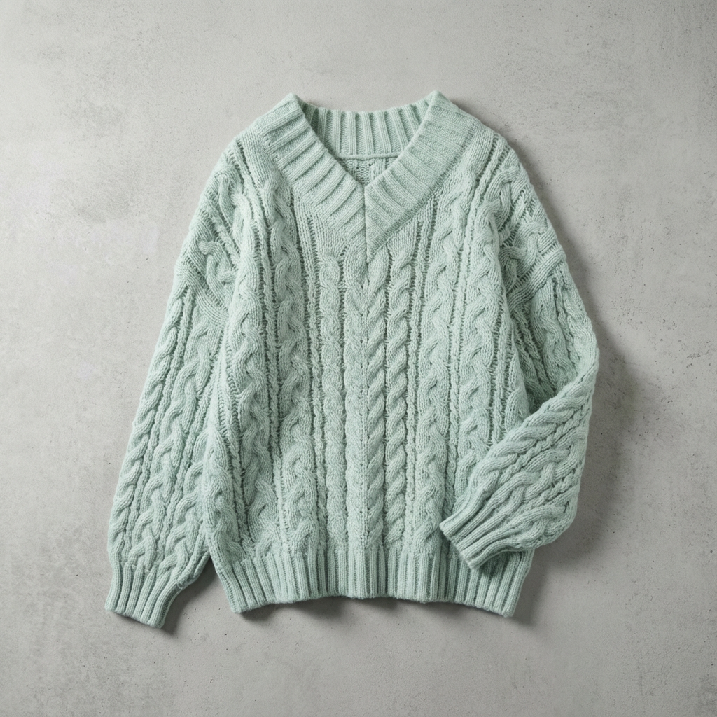 Oversized Uldsweater med V-hals til Damer – på model