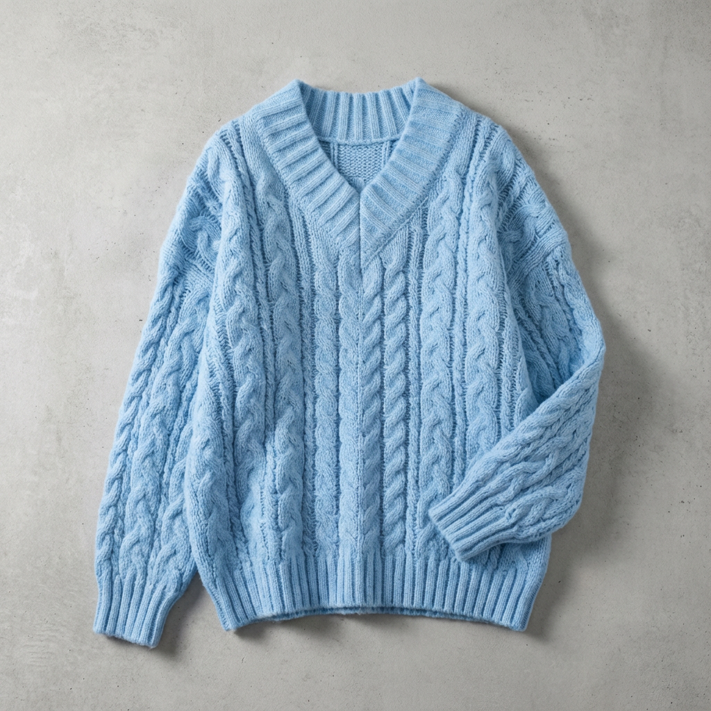 Oversized Uldsweater med V-hals til Damer – stofdetalje