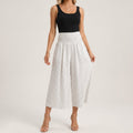 White linen blend midi skirt with shirred waist