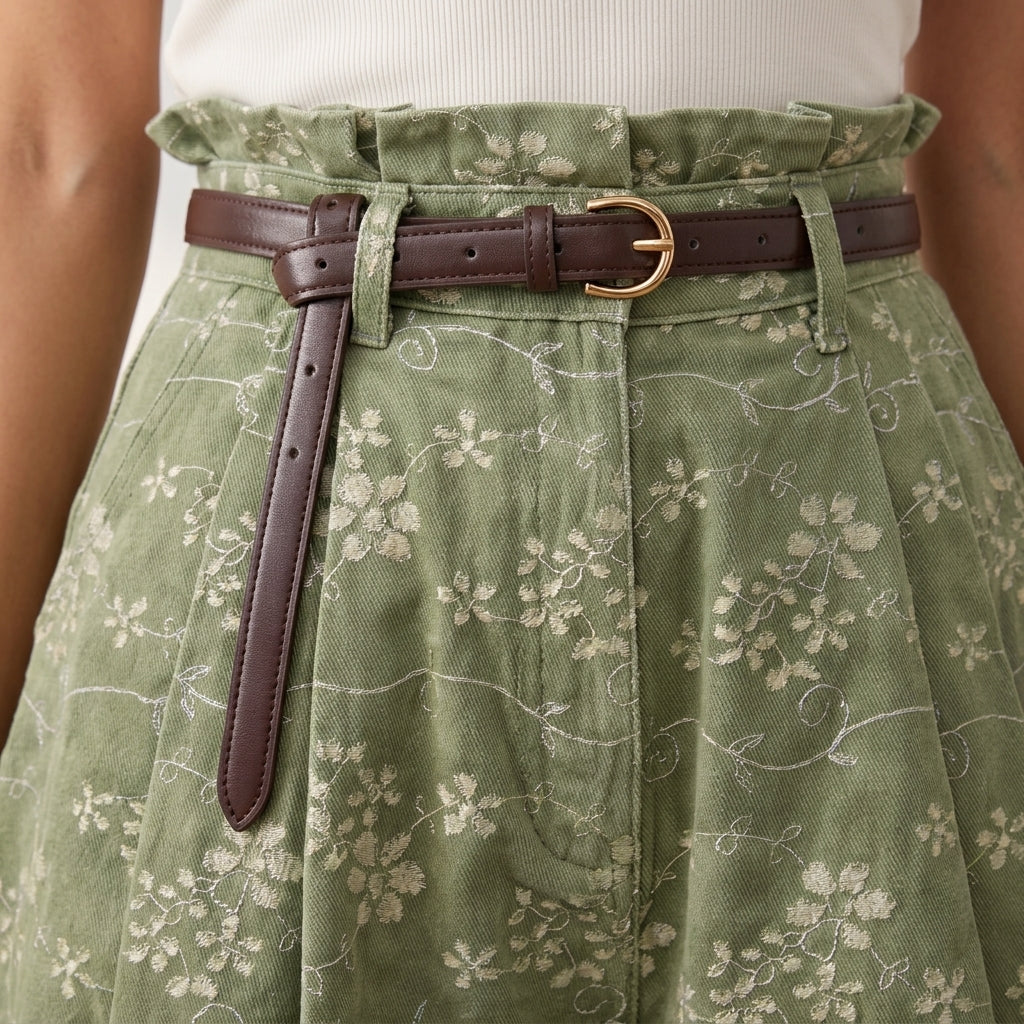 Green floral paperbag waist shorts, alternate view 3
