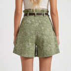 Green floral paperbag waist shorts, alternate view 2