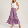 Pink and purple boho print tiered maxi skirt