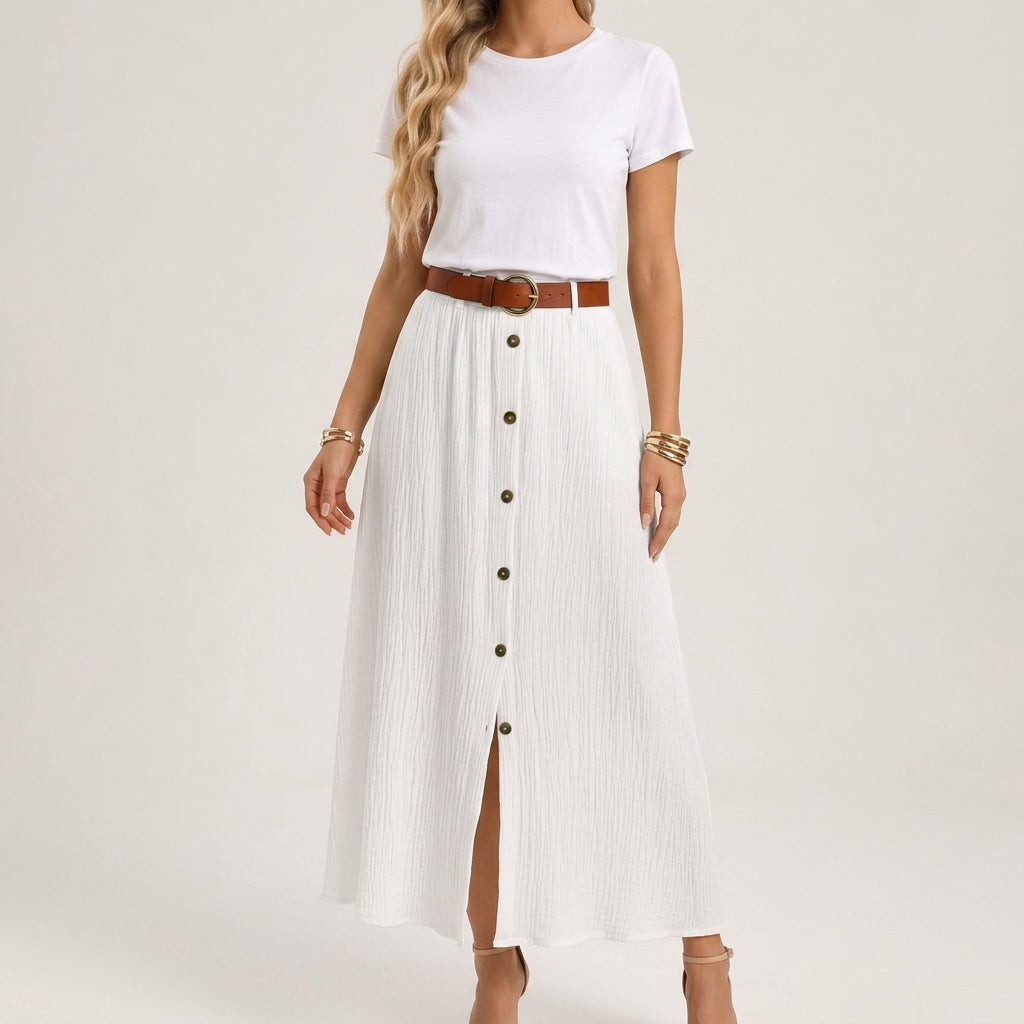 Elegant button-front flowy skirt, alternate view 3