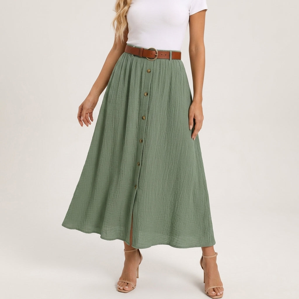 Elegant button-front flowy skirt