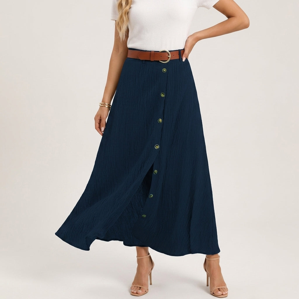 Elegant button-front flowy skirt, alternate view 2