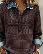 Kabelstrikket Sweater med Knaplukning til Damer – set forfra