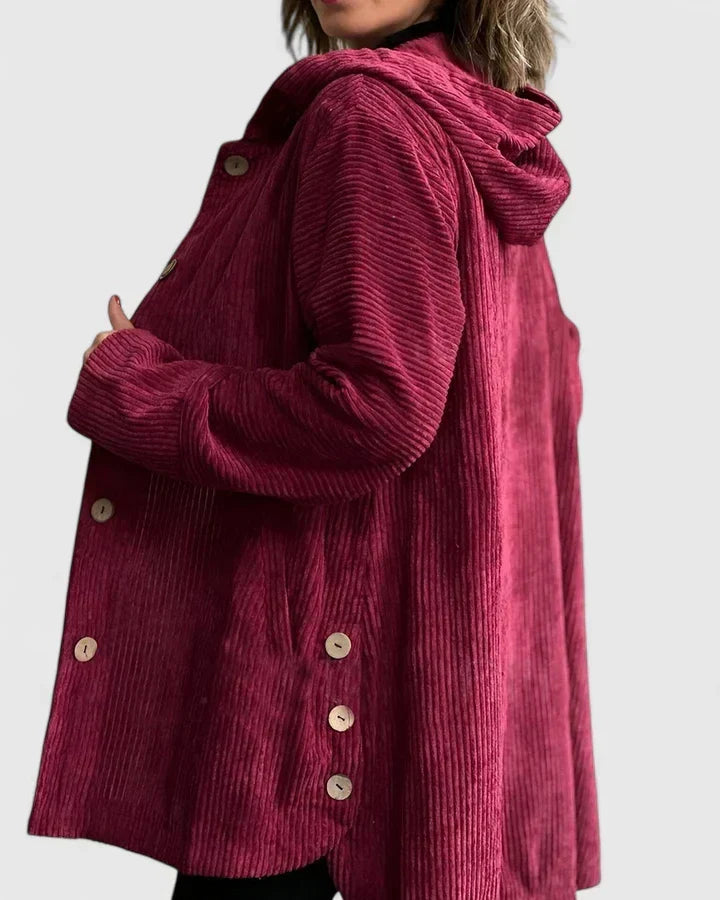 Oversized Fløjlsfrakke med Hætte