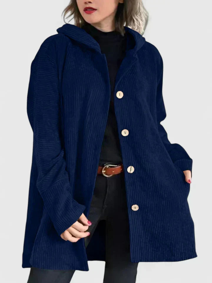 Oversized Fløjlsfrakke med Hætte