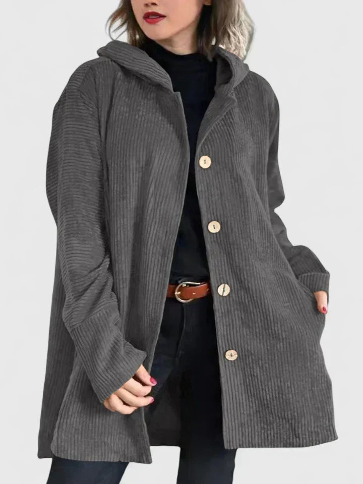 Oversized Fløjlsfrakke med Hætte