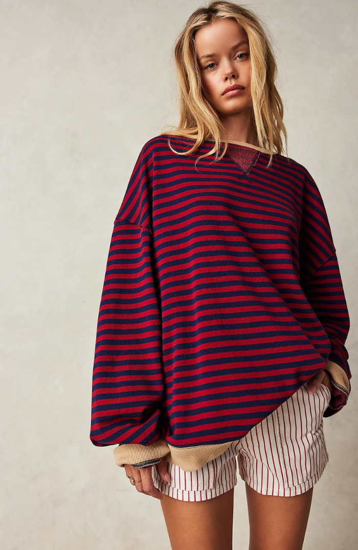 Oversized Stribet Sweater til Damer – stofdetalje