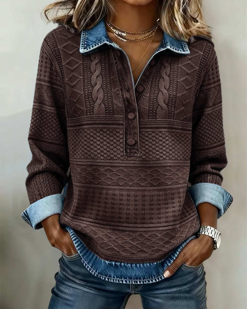 Kabelstrikket Sweater med Knaplukning til Damer – styling-eksempel