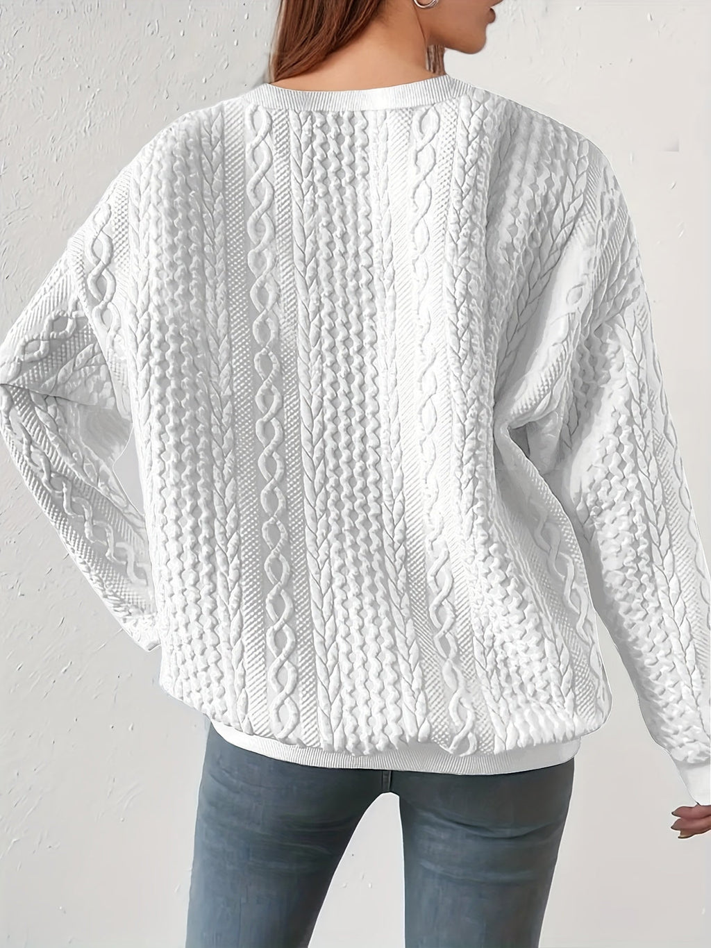 Teksturet kabelstrik-sweatshirt, set bagfra