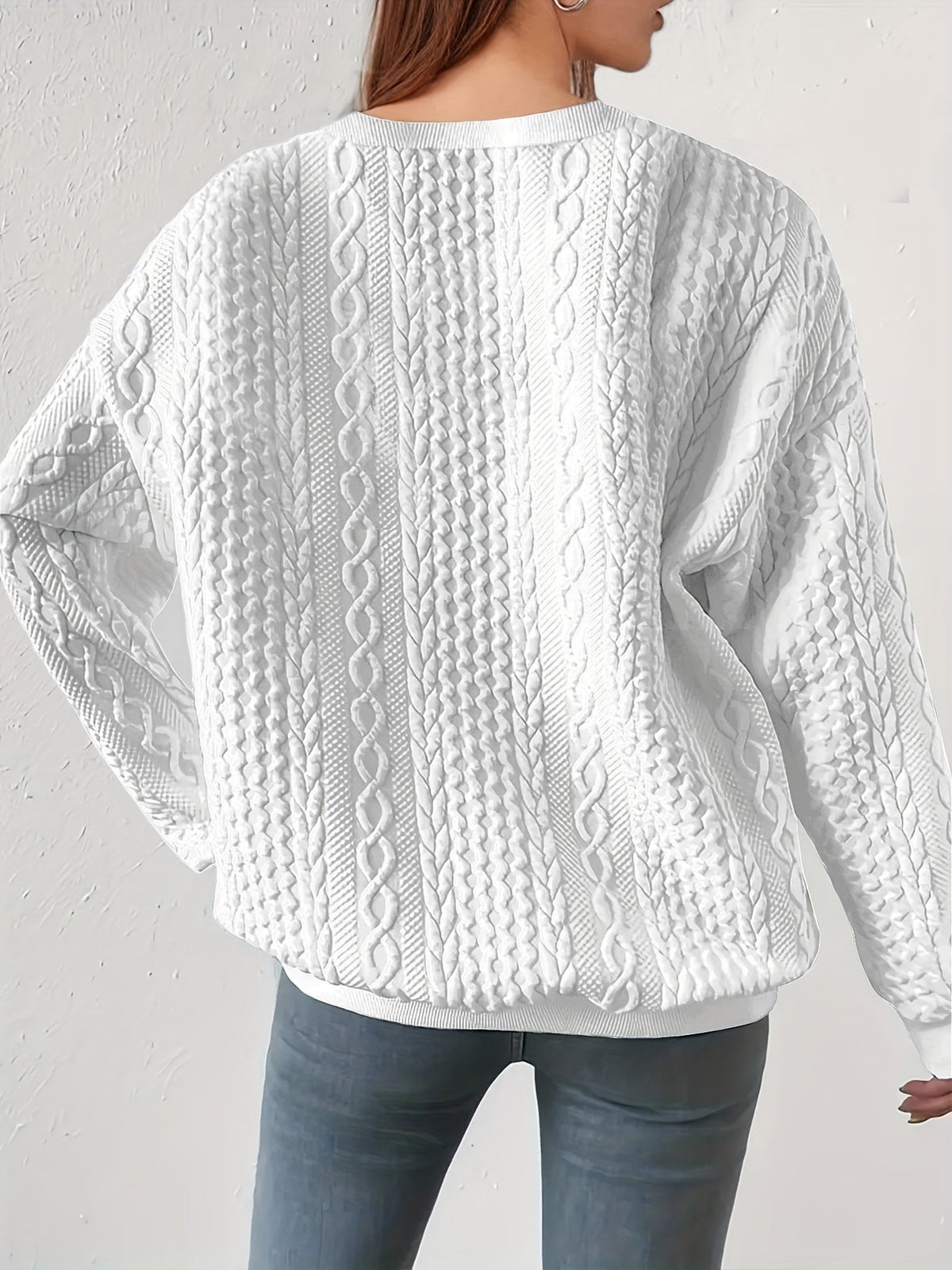 Teksturet kabelstrik-sweatshirt, set bagfra