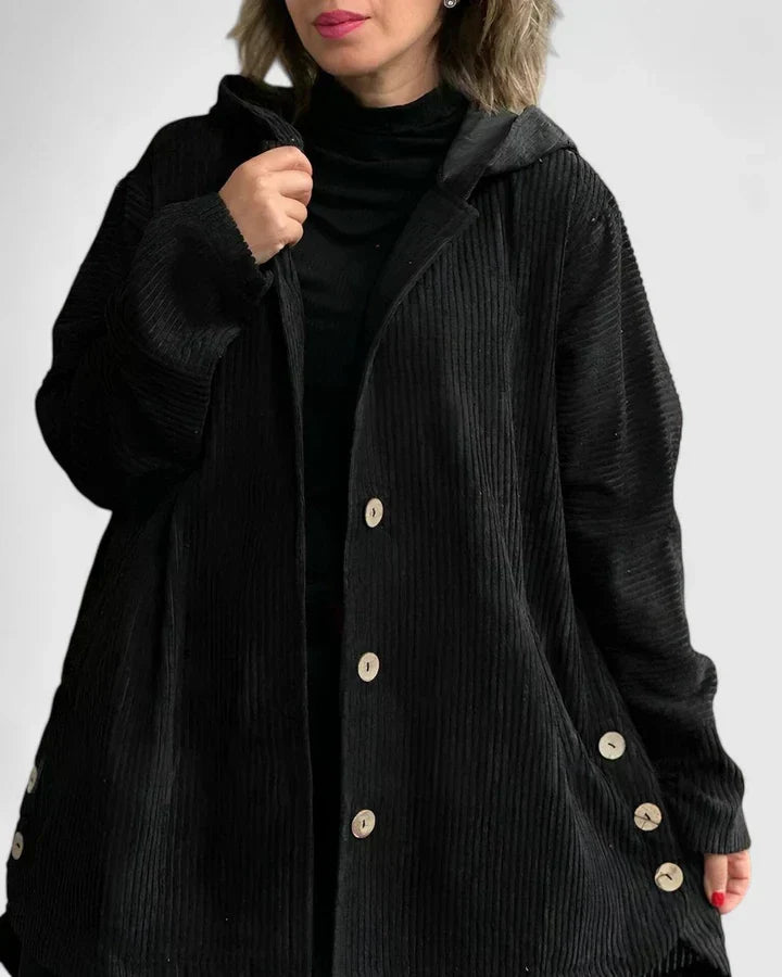 Oversized Fløjlsfrakke med Hætte