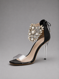 Carrie | Black Crystal Clear-Stiletto Sandals