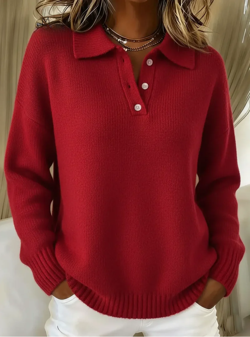 Strikket Polosweater i farven Hvid, closeup af stoffet og syningen