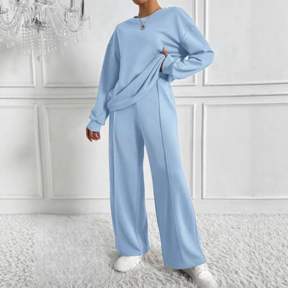 Sweatshirt-Sæt med Højtaljede Bukser til Damer – sidefra