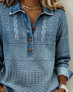 Kabelstrikket Sweater med Knaplukning til Damer – detaljebillede