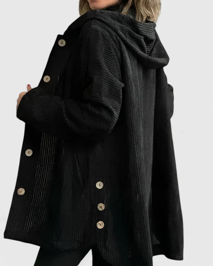 Oversized Fløjlsfrakke med Hætte