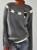 Hyggelig Fluffy Strikket Sweater med Rund Hals