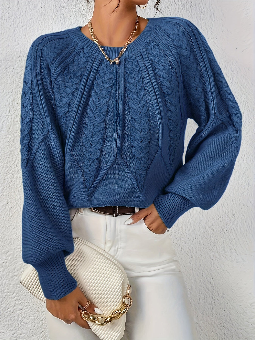 Afslappet kabelstrikket sweater, farvedetalje