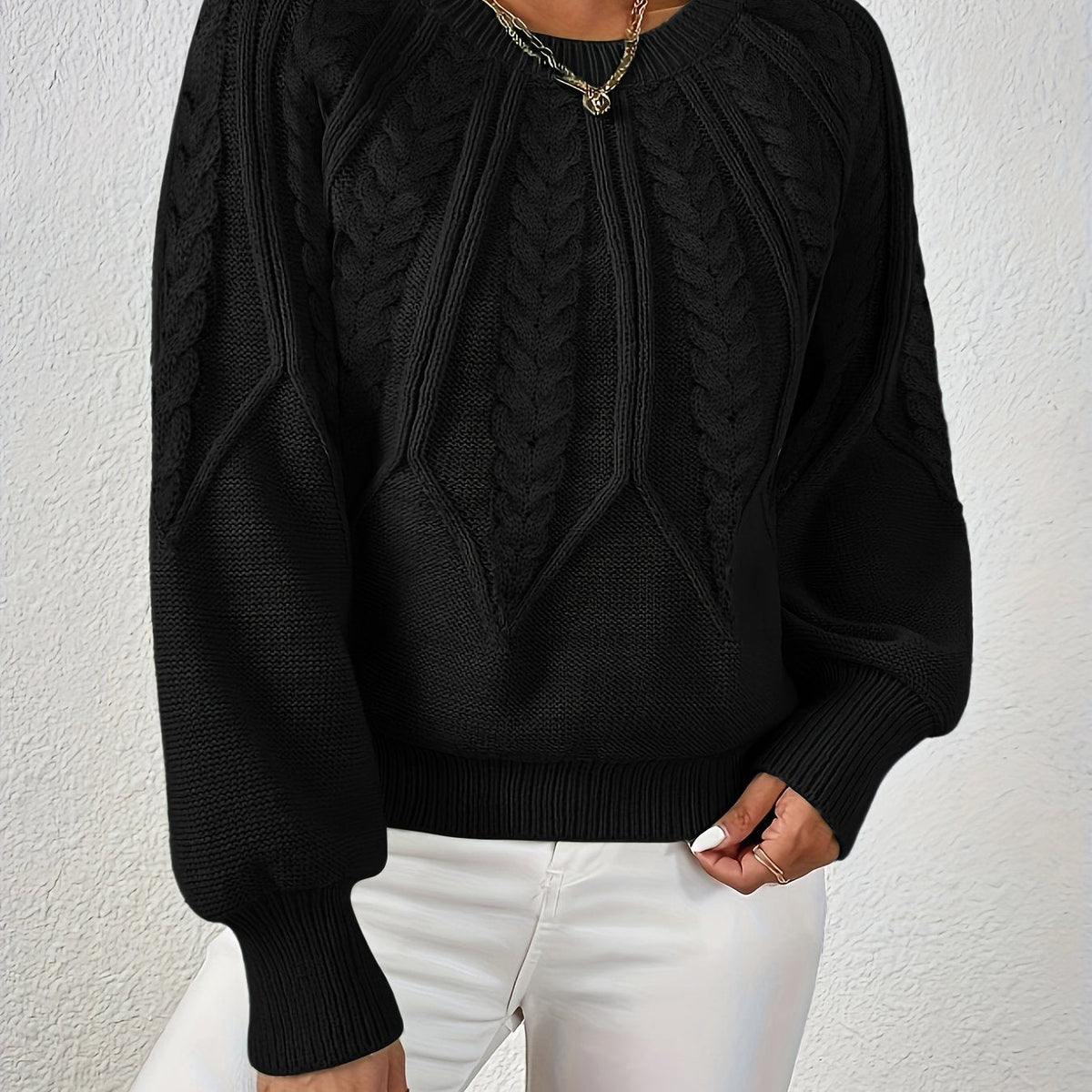Afslappet kabelstrikket sweater, farvedetalje