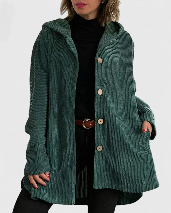 Oversized Fløjlsfrakke med Hætte