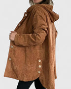 Oversized Fløjlsfrakke med Hætte