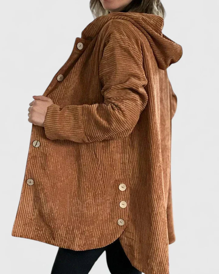 Oversized Fløjlsfrakke med Hætte