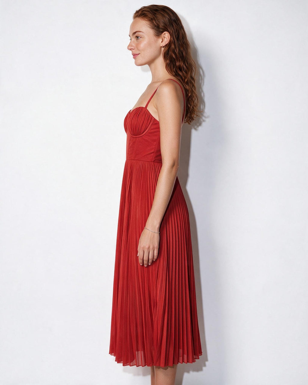 Ruched bustier pleated midi dress, detail view 29