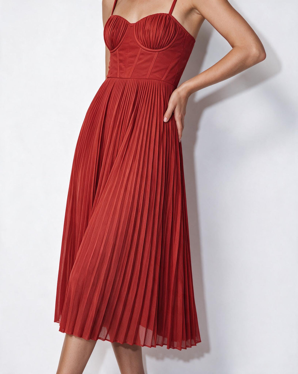 Ruched bustier pleated midi dress, detail view 30