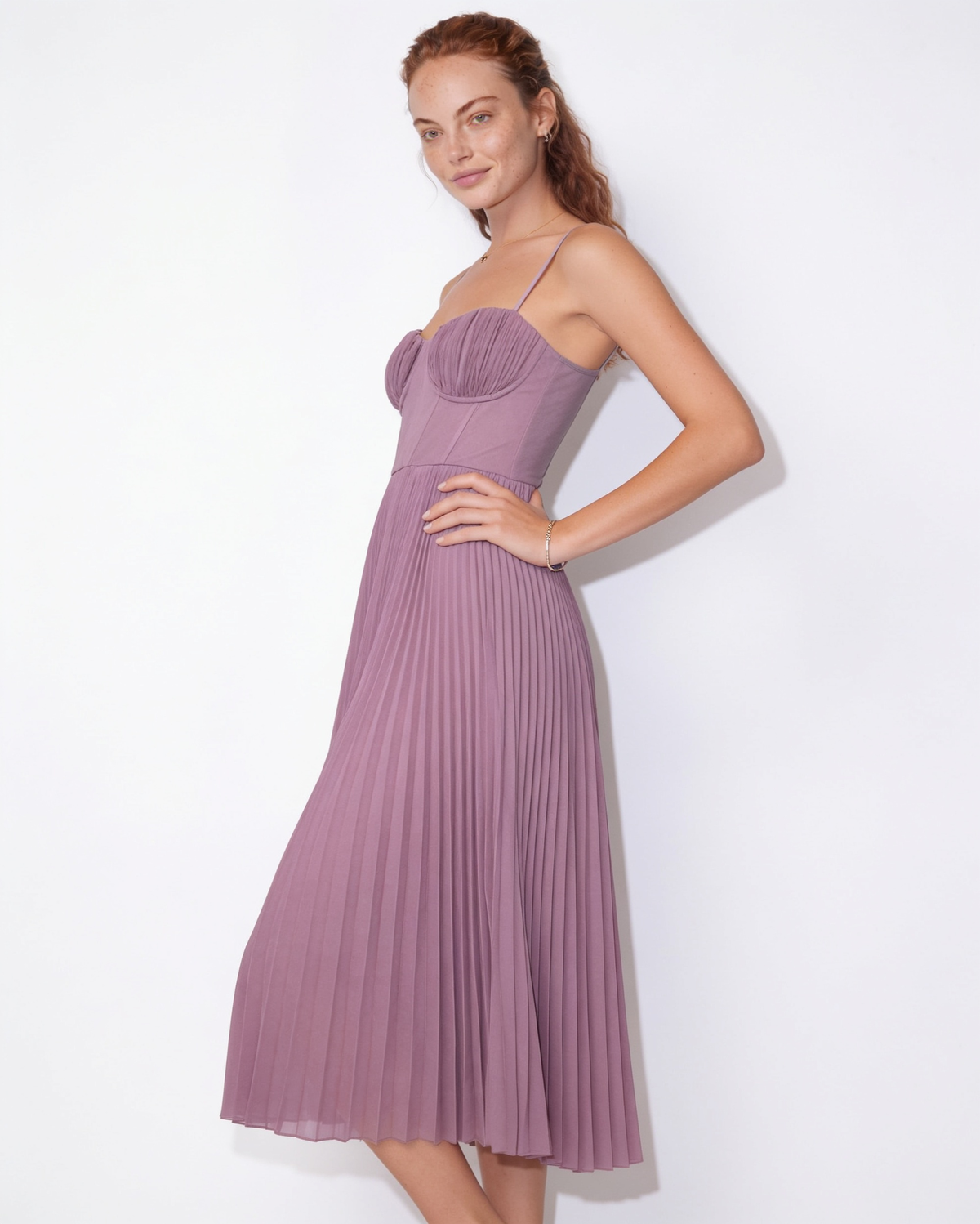 Ruched bustier pleated midi dress, detail view 27