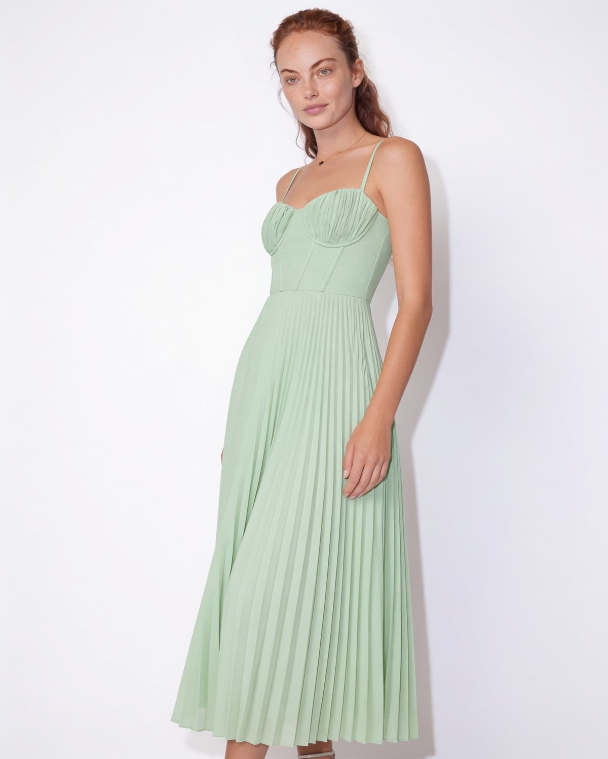 Ruched bustier pleated midi dress, detail view 9