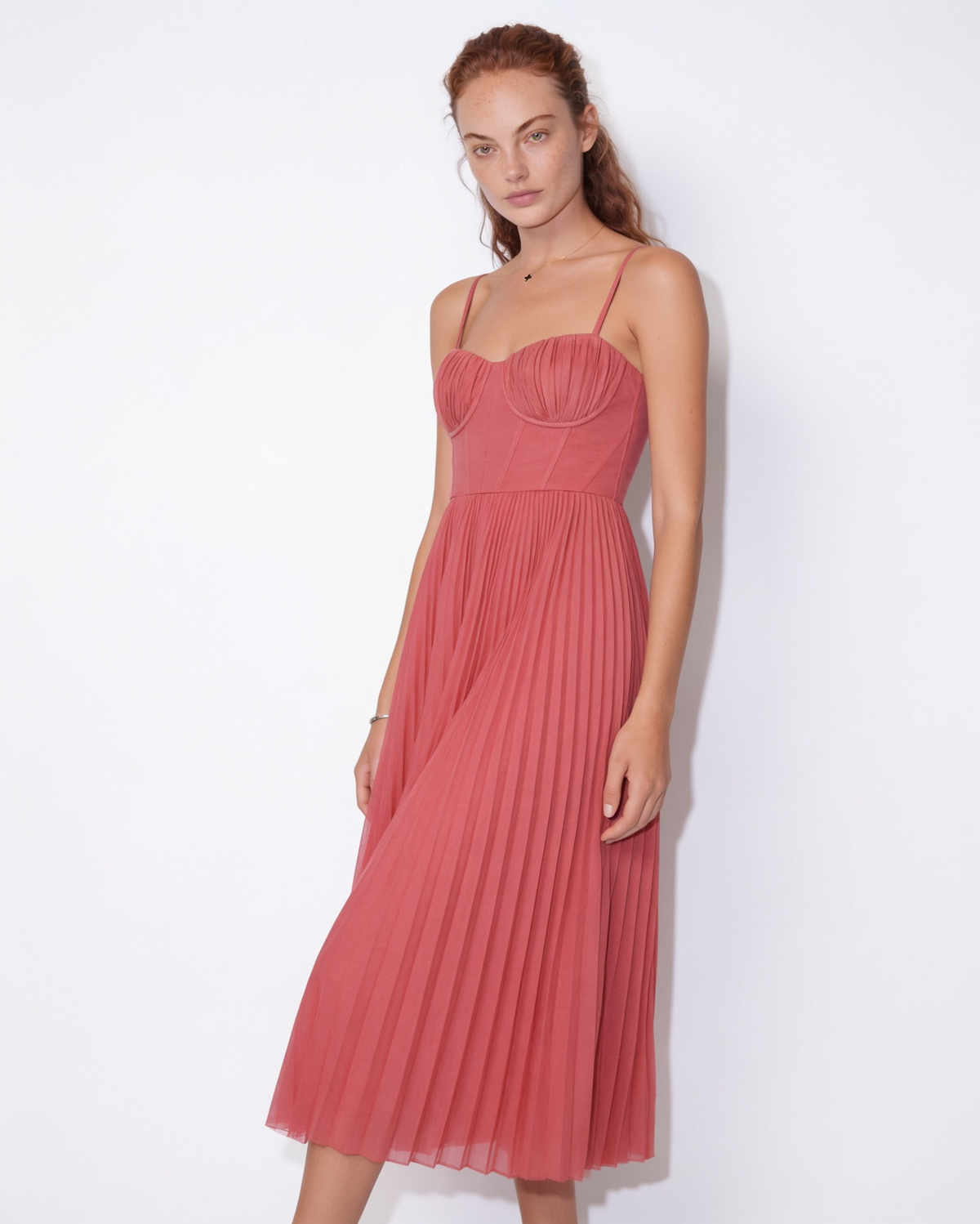 Ruched bustier pleated midi dress, detail view 19