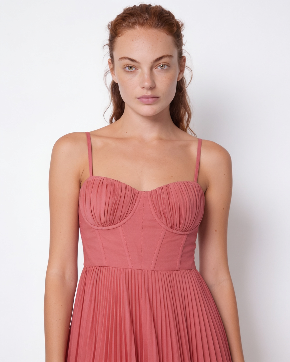 Ruched bustier pleated midi dress, detail view 20