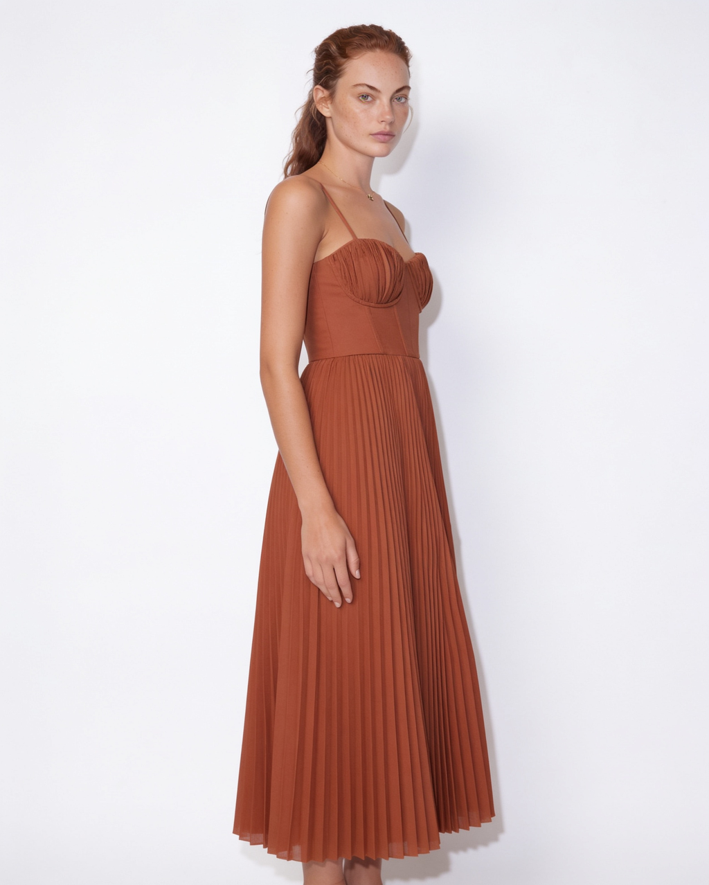 Ruched bustier pleated midi dress, detail view 23