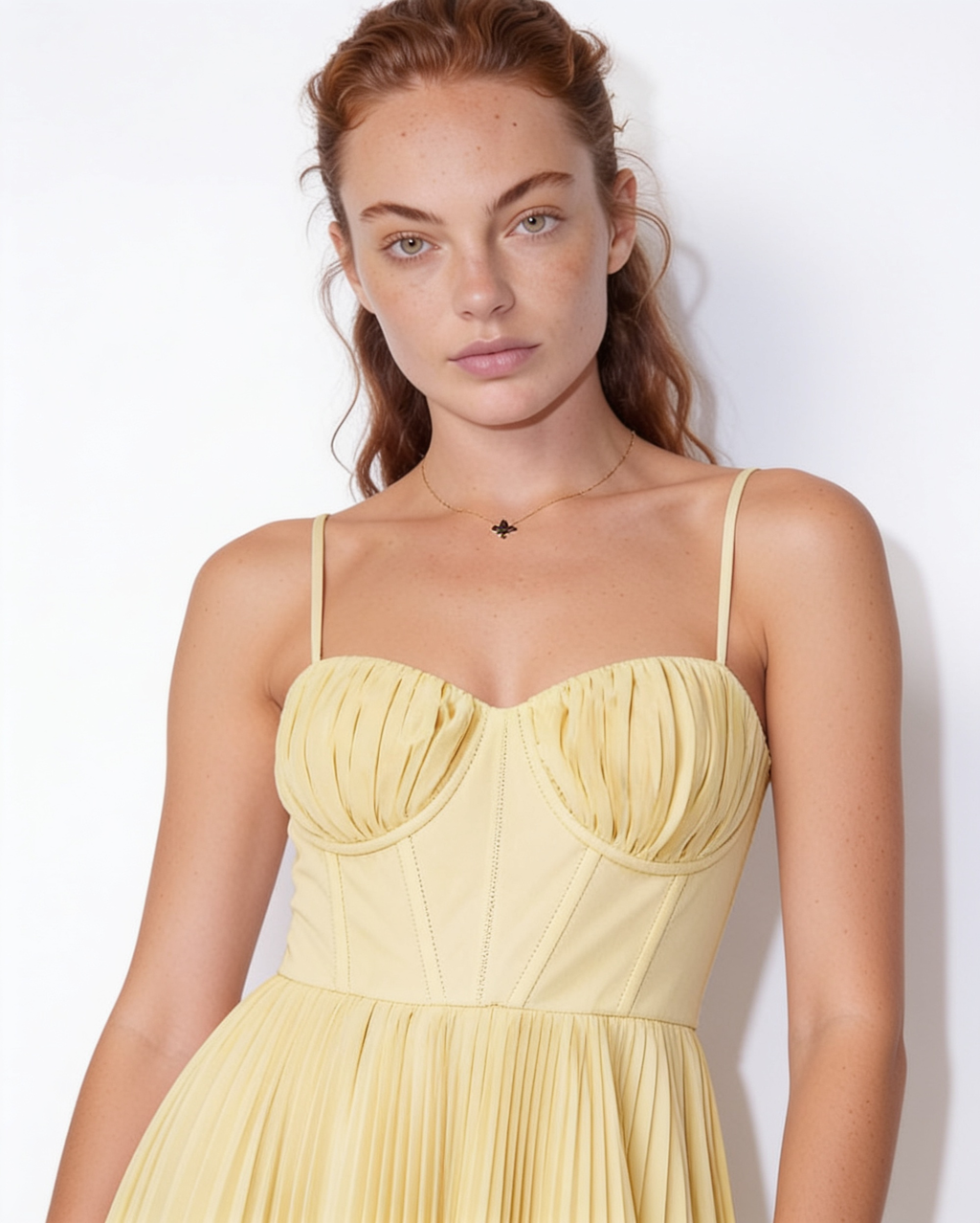 Ruched bustier pleated midi dress, detail view 8