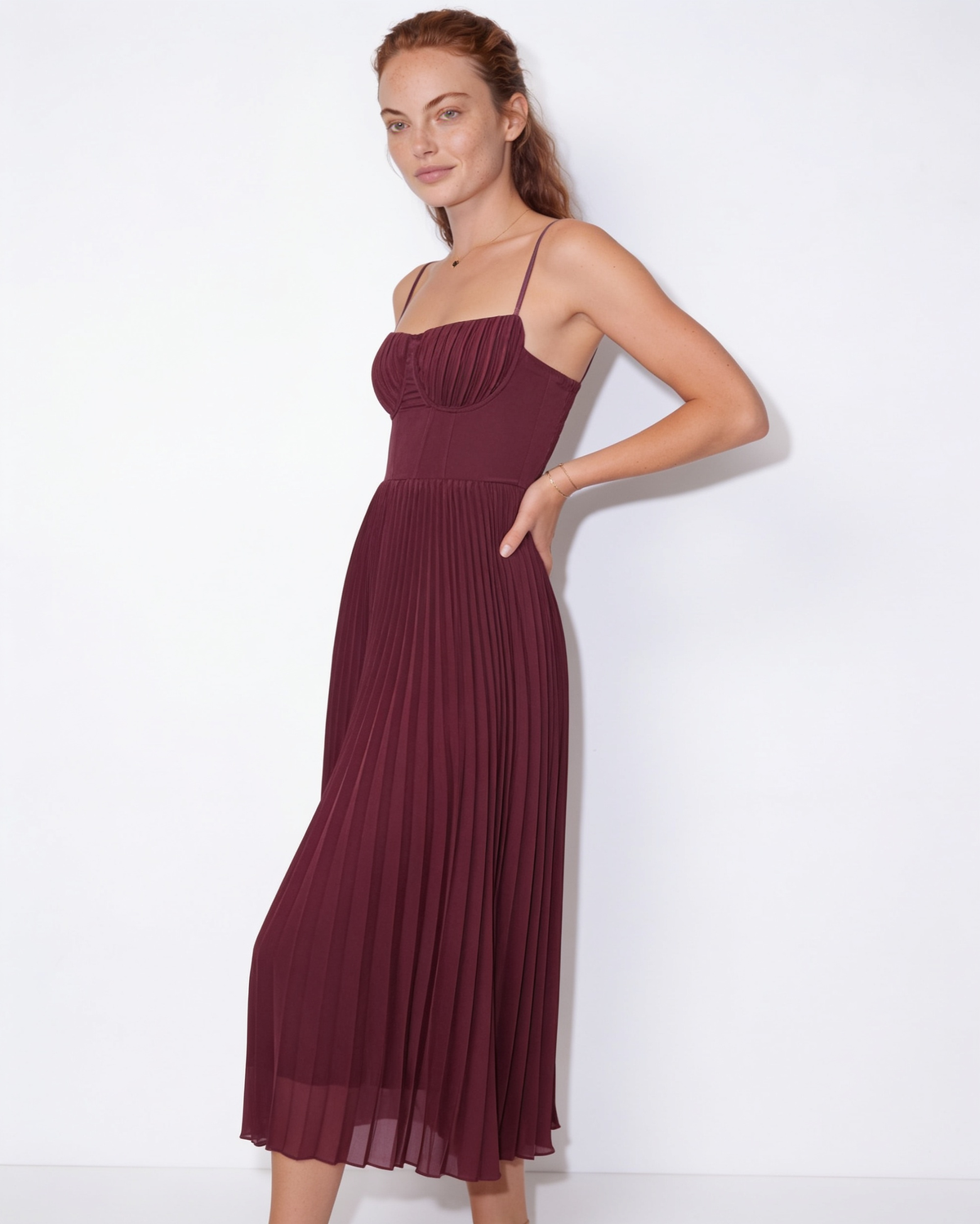 Ruched bustier pleated midi dress, detail view 21