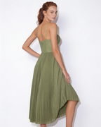 Ruched bustier pleated midi dress, detail view 1