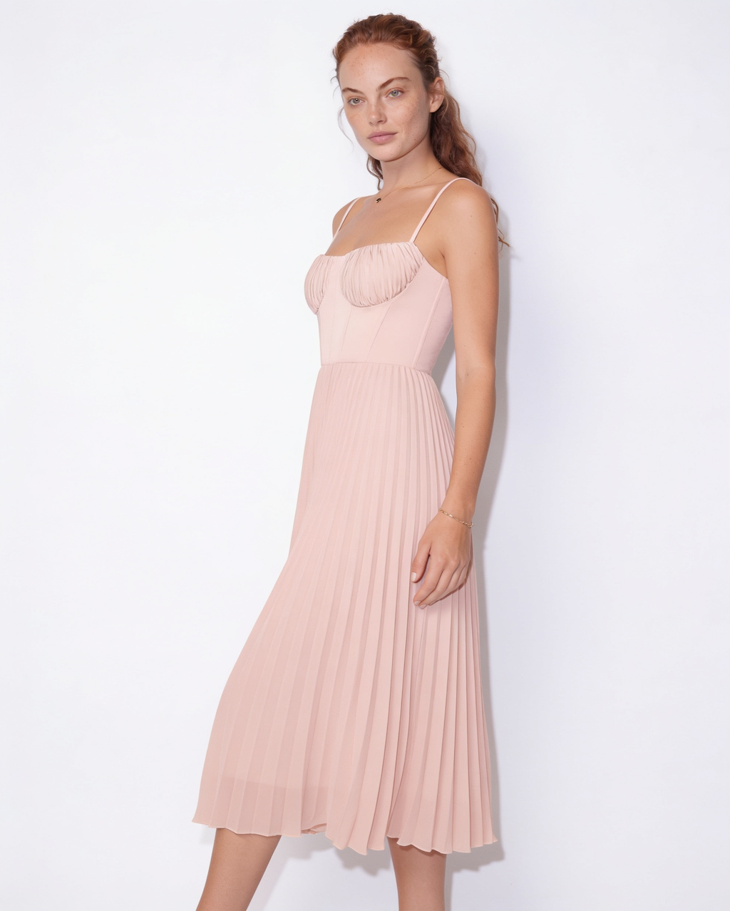 Ruched bustier pleated midi dress, detail view 15