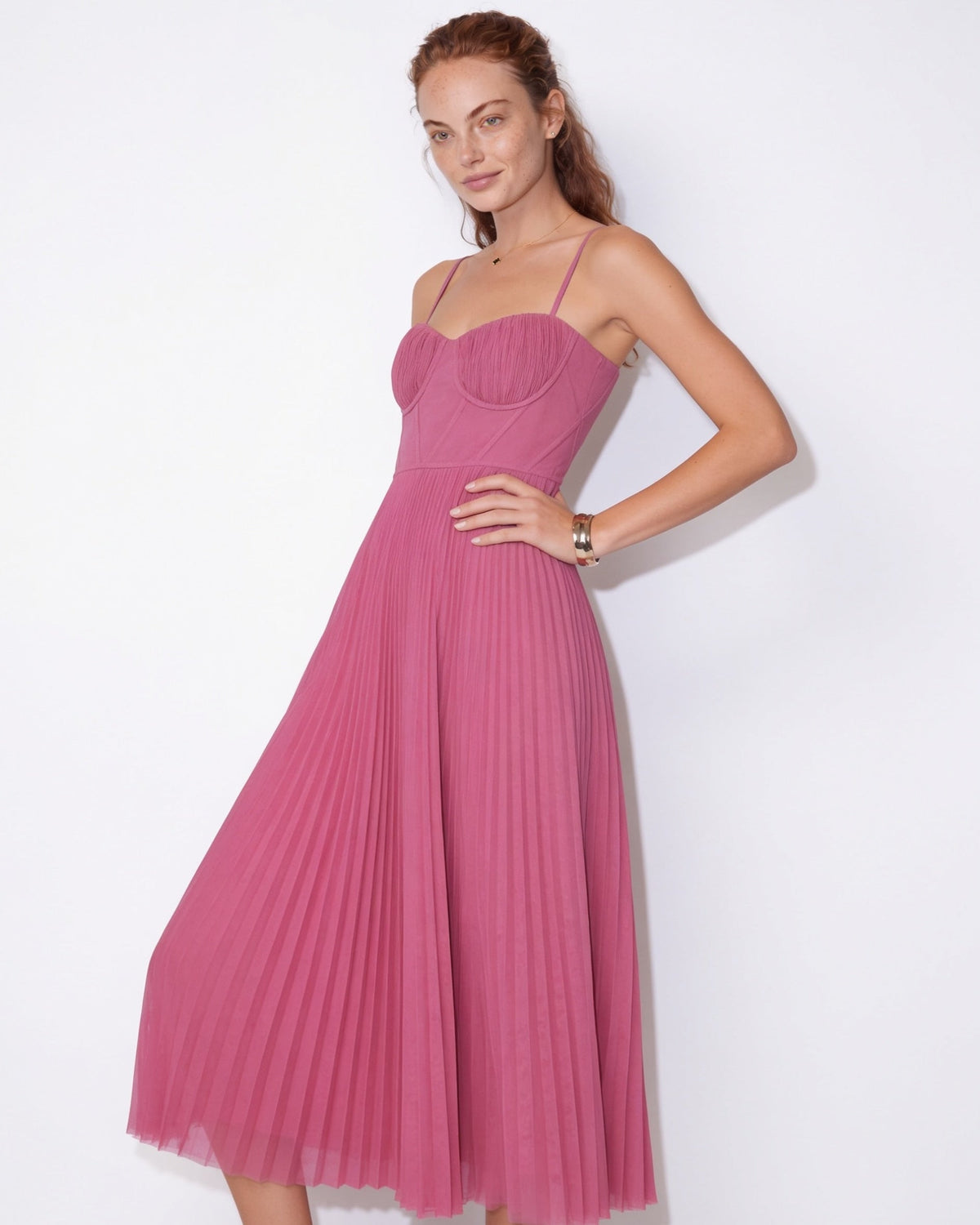Ruched bustier pleated midi dress, detail view 11