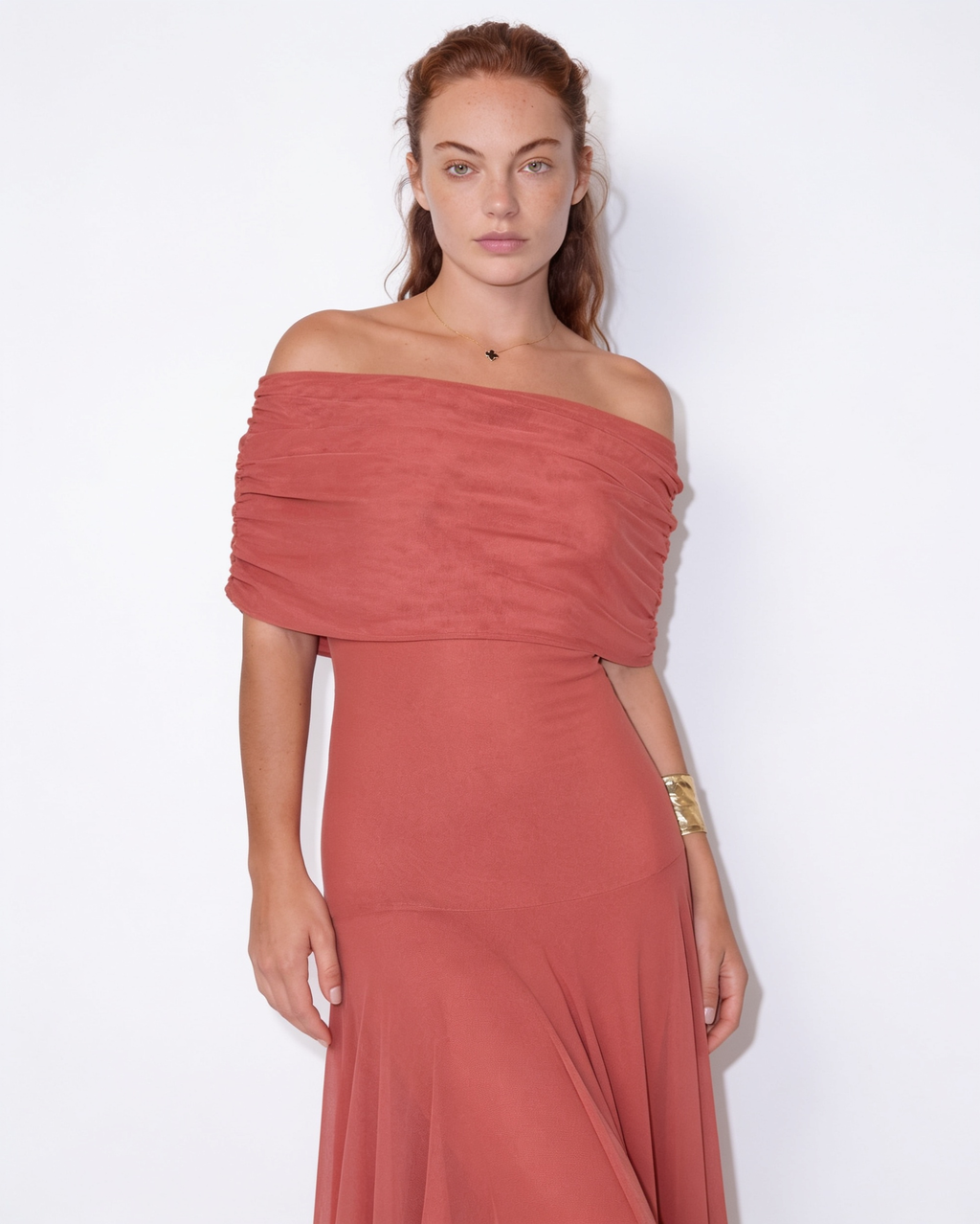 Sheer off-shoulder ruched maxi dress, detail view 9