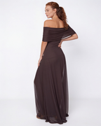 Sheer off-shoulder ruched maxi dress, detail view 1